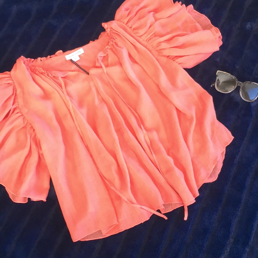 NWT loveriche Coral Flutter Sleeve Top Tie Front - Picture 5 of 16
